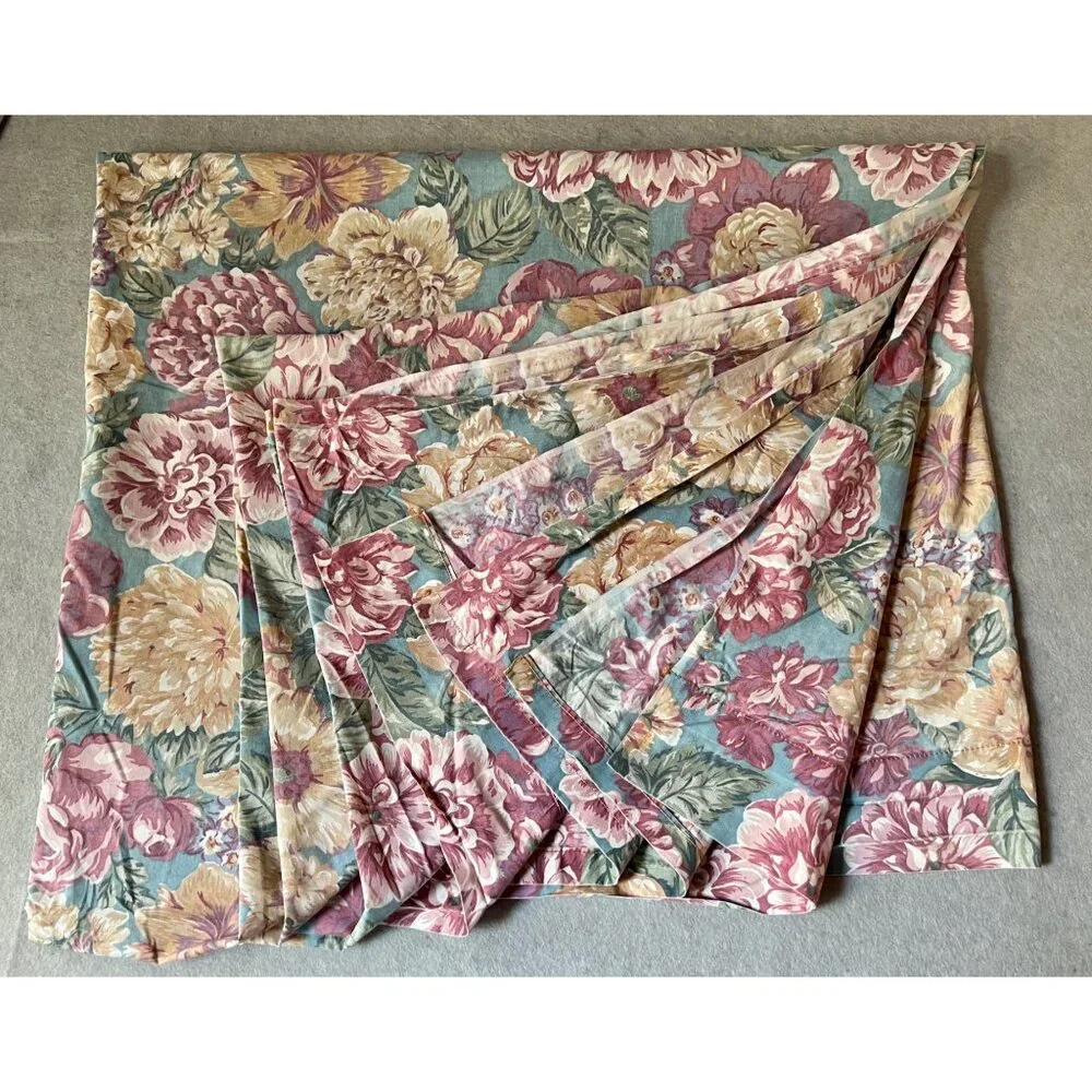 Wamsutta Queen Flat Sheet Floral Multicolor Cotton Blend VTG Cottage Core